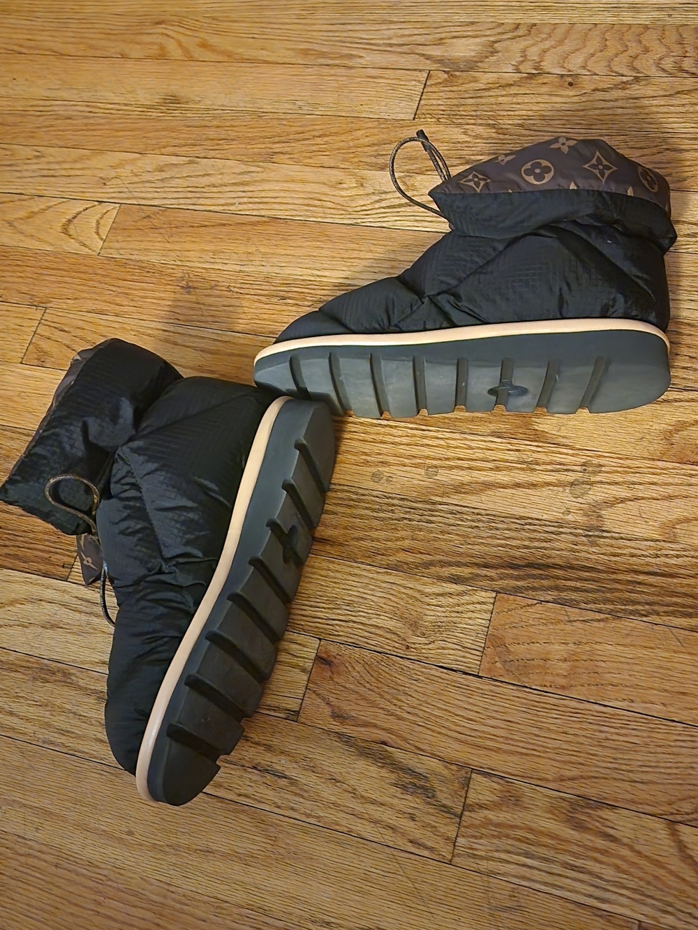 Louis Vuitton Black Puff Winter Booties with Monogram Cuff